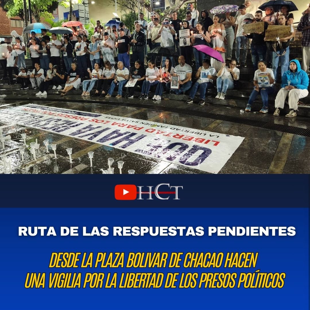 Norbey_Marin_'s tweet photo. Familiares de presos políticos cierran la "Ruta de las respuestas pendientes" con vigilia nacional | #13S 

Familiares de presos políticos y activistas del Comité por la Libertad de los Presos Políticos (CLIPPVE) realizaron una vigilia en la Plaza Bolívar de Chacao para exigir la liberación inmediata de todos los detenidos. 

El evento marcó el cierre de la "Ruta de las respuestas pendientes", una serie de movilizaciones que recorrió instancias como la Defensoría del Pueblo, el Ministerio Público y el Palacio de Miraflores para denunciar el silencio institucional frente a sus reclamos.