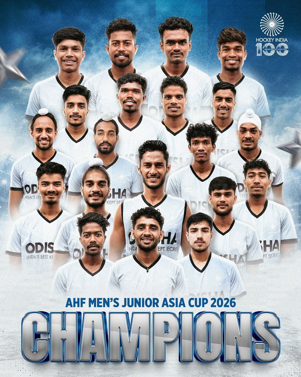 AMITACHARYA55's tweet photo. Heartiest congratulations to the Indian Junior Men’s Hockey Team on an emphatic 4-1 victory over #SouthKorea to clinch the AHF #JuniorAsiaCup and defend their crown! 🏑🇮🇳
​A special commendation to #Odisha’s own Anmol Ekka for his stellar performance in the final. Thrilled that this victory secures India's place at the FIH Junior World Cup.
​May our young champions continue their splendid form and bring more glory to the nation. Best wishes from the family of Former Odisha Chief Minister, Late Shri Binayak Acharya.
​#IndianHockey #JuniorAsiaCup2026 #FIHJuniorWorldCup #OdishaHockey #IndiaKaGame