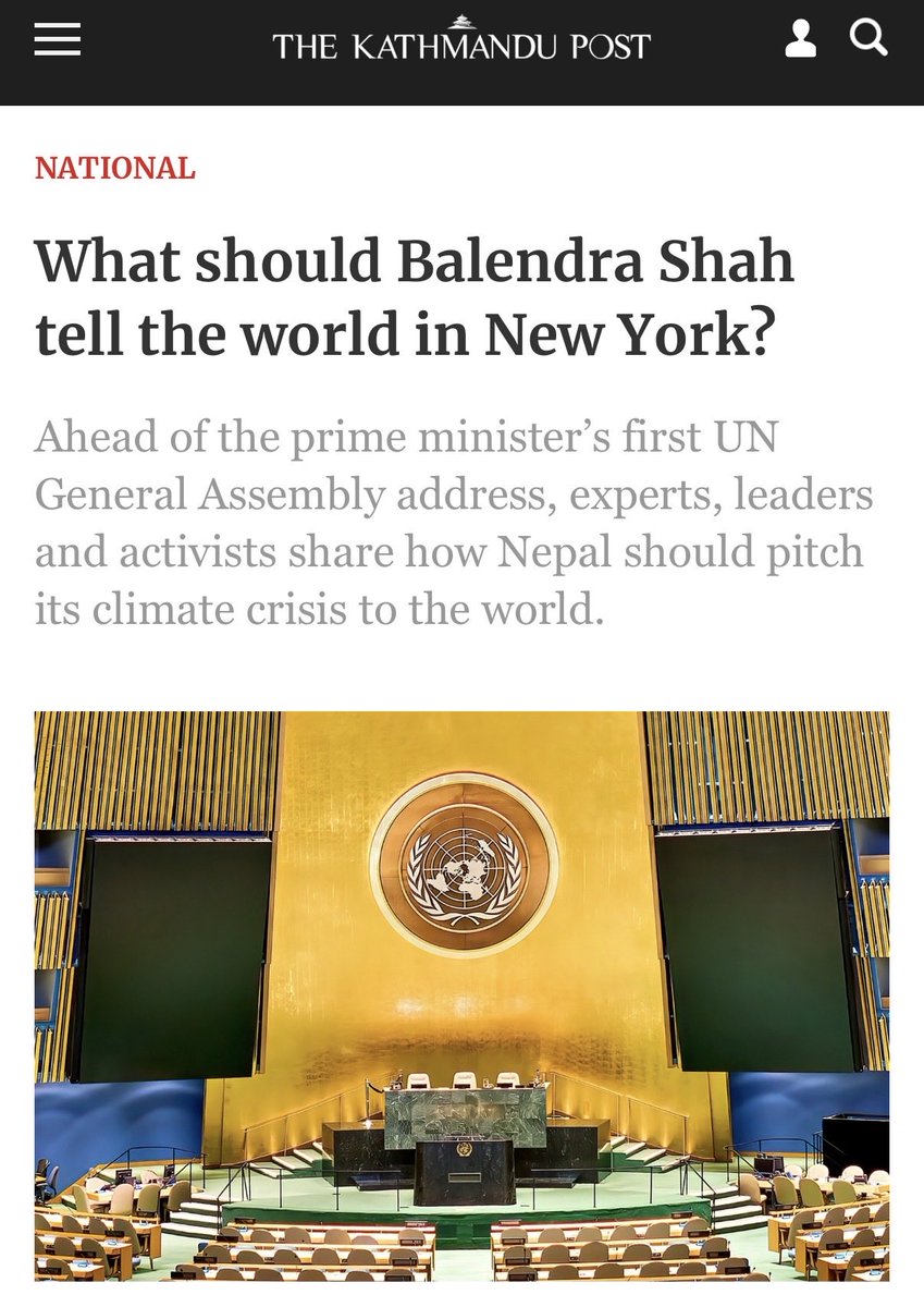 AnupKaphle's tweet photo. What should Balendra Shah tell the world in New York?

Ahead of Nepali prime minister’s first UN General Assembly address, @kathmandupost asked foreign policy experts, political leaders, climate experts and activists how Nepal should pitch its climate crisis to the world.

By @BikenDawadi — 

https://t.co/Wad6ihCZW5