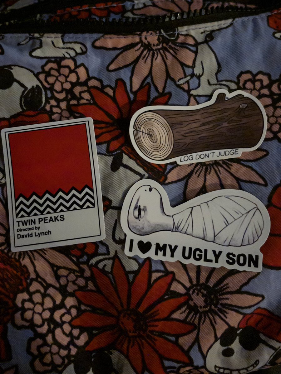 titleposting's tweet photo. during the 1st intermission the host (dressed as the log lady) gifted me this mysterious note &amp; during the 2nd intermission I was gifted these stickers ! hell yea! https://t.co/QZXiUtUWdd