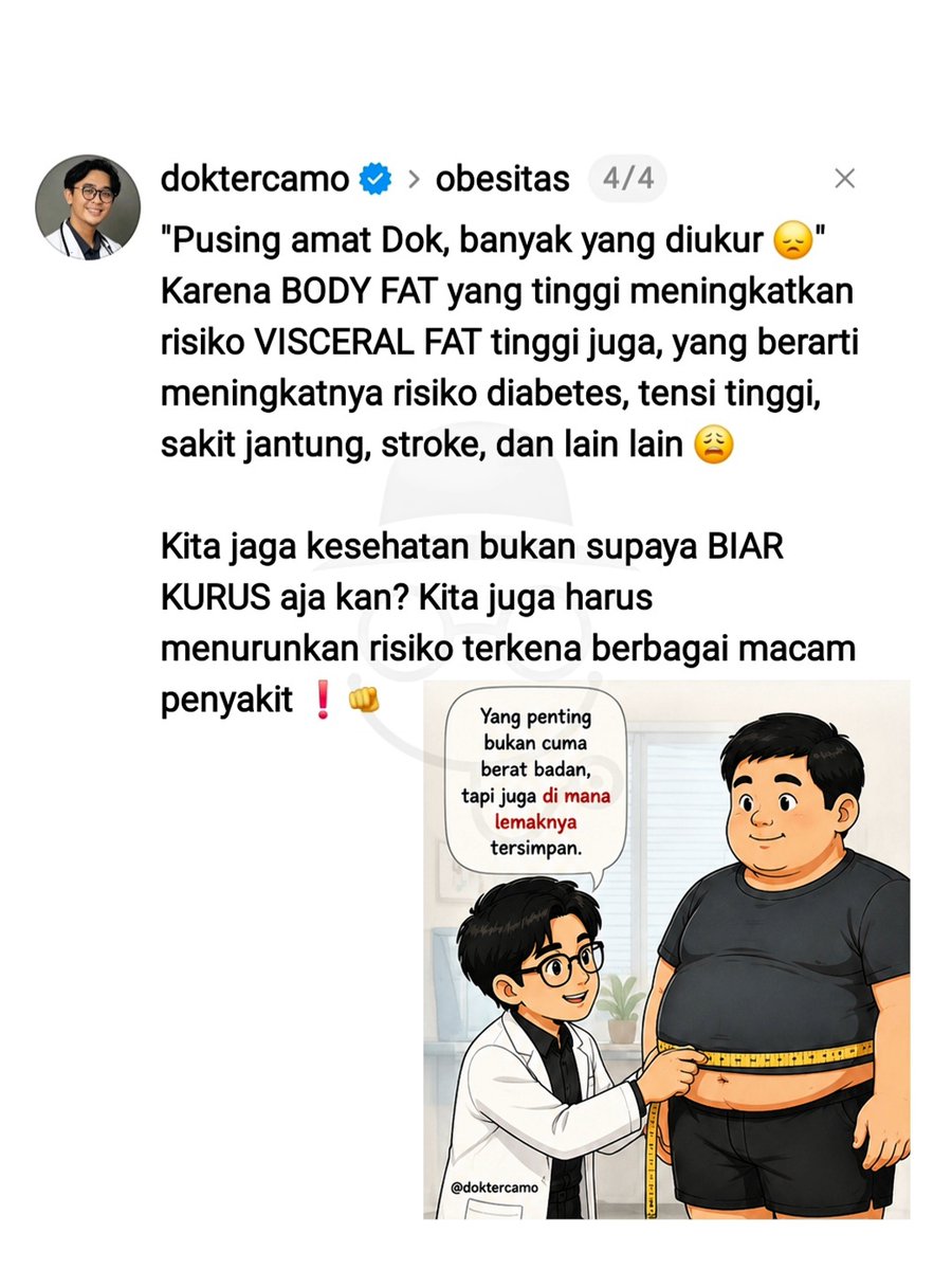 doktercamo's tweet photo. BMI itu penting, tapi BUKAN satu satunya patokan ‼️🫵 #obesitas #diabetes #kolesterol #lemak #tanyadoktercamo https://t.co/25bVG1QYZg