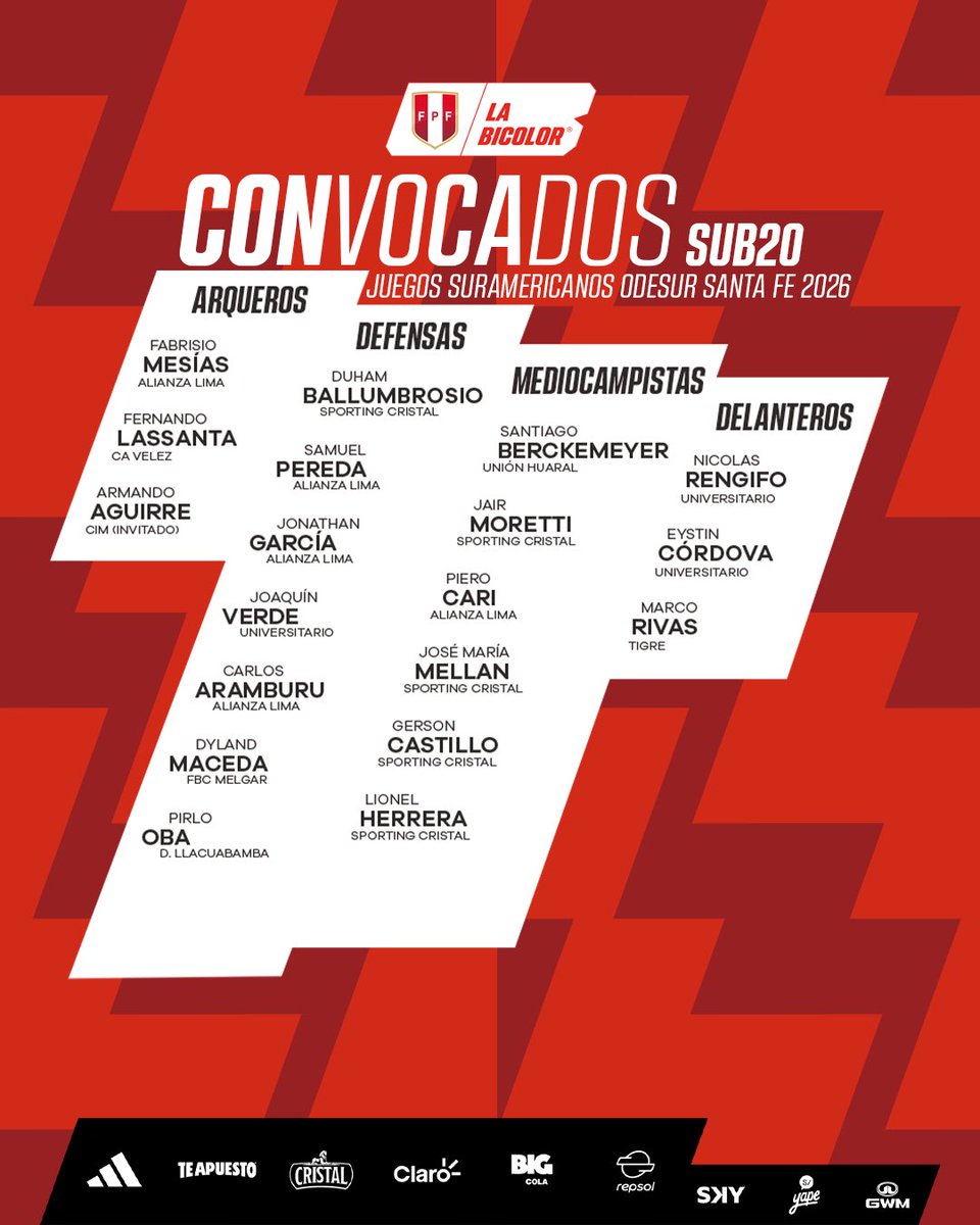 SeleccionPeru's tweet photo. ¡𝗘𝗹𝗹𝗼𝘀 𝗹𝗹𝗲𝘃𝗮𝗿𝗮́𝗻  𝗹𝗮 𝗰𝗮𝗺𝗶𝘀𝗲𝘁𝗮 𝗱𝗲𝗹 𝗣𝗲𝗿𝘂́! 🇵🇪💪🏻

Anunciamos la lista de convocados de #LaBicolor Sub-20 para los Juegos ODESUR 🏆 

#UnSentimientoQueNosUne https://t.co/nDAEcnWpBv