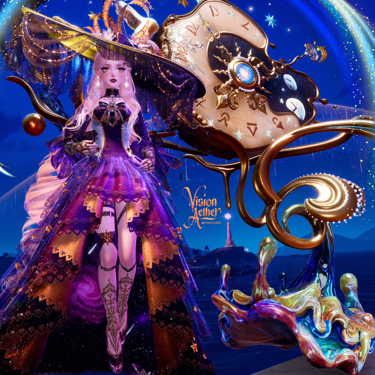 VisionAether's tweet photo. Cosmic Guilded Star Nikki the full look✨ ⭐️ by me 

#InfinityNikki #Nikki #Momo #LoveNikki #ShiningNikki #Infold #HeavensReach #Nikkitwt #Infinity #Anime #Golden #Gold #Lantern #Fae #Turquoise #Cerulean #Yellow #Orange #Rainbow #cosmic #stars #Astrology #Astronomy #Hat #Pink #Purple #Teal #Vibrant #Magical #Magic #Painting #Moon #Lunar #Luna