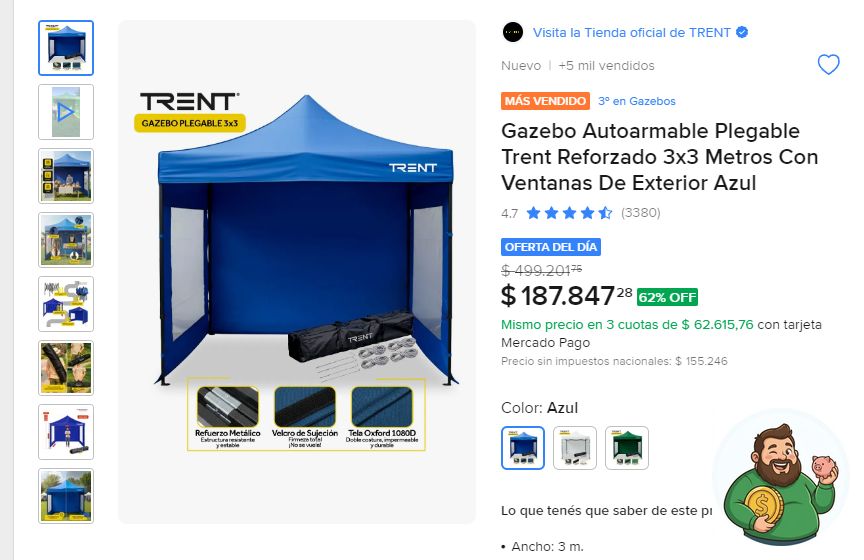 elgordoahorros's tweet photo. ¡Cyber Fest: voló un 62% este gazebo, CORRÉ que se termina! 🚨🔥

Gazebo Autoarmable Plegable Trent Reforzado 3x3 Metros Con Ventanas De Exterior Azul a $ 187.847

Antes $ 499.201 · -62% OFF

https://t.co/fosrCLtSld https://t.co/ymXkRHPLfg
