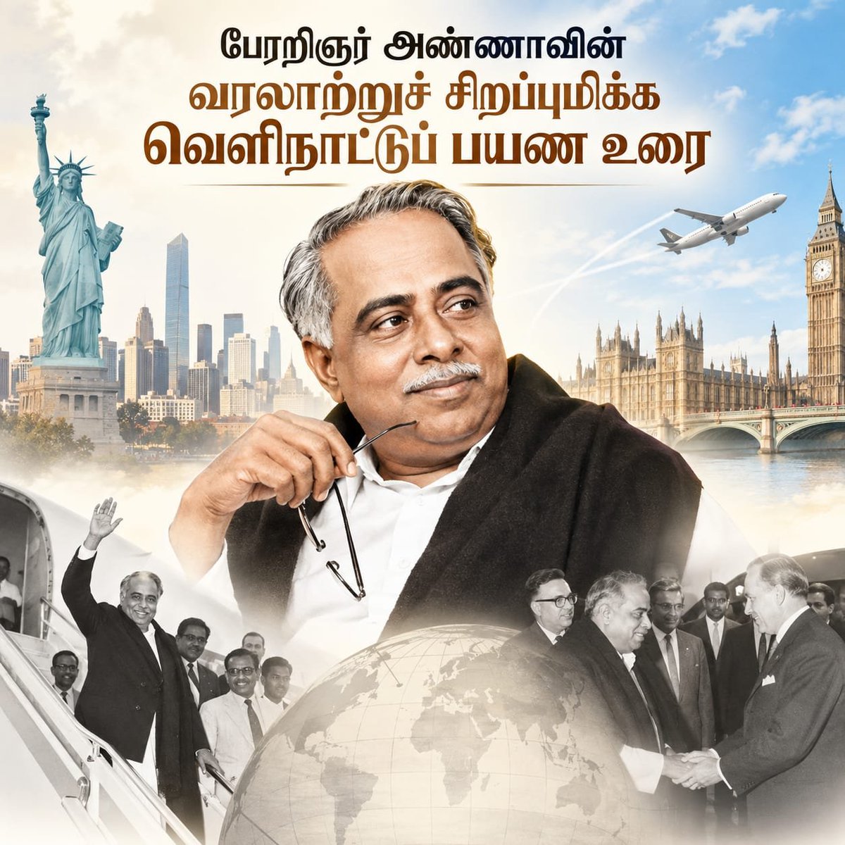 arivalayam's tweet photo. பேரறிஞர் அண்ணா அவர்கள் அமெரிக்கா, ஜப்பான் உள்ளிட்ட நாடுகளுக்குச் சென்று திரும்பியவுடன், ஐ.ஏ.எஸ்., ஐ.பி.எஸ். அதிகாரிகளை அழைத்து, அந்த நாடுகளில் தான் கற்றறிந்த பாடங்களையும், நாம் அனைவரும் ஒன்றிணைந்து இந்த நாட்டை எவ்வாறு மேம்படுத்த வேண்டும் என்பதையும் தெளிவாக எடுத்துரைத்தார்.

அண்ணாவின் வழியில், அன்றைய‌ முதலமைச்சர் மு.க. ஸ்டாலின் அவர்களும் வெளிநாடுகளுக்குச் செல்வதற்கு முன்பாகத் தனது விரிவான பயணத் திட்டம் மற்றும் பயணத்தின் நோக்கம் போன்றவற்றைப் பத்திரிகையாளர் சந்திப்பின் வாயிலாக எடுத்துரைப்பார். மக்களின் சார்பாக அமைச்சர் பெருமக்கள், கட்சியினர், பத்திரிகையாளர்கள், அரசு அலுவலர்கள் எனப் பலரும் வாழ்த்து தெரிவித்து அவரை விமான நிலையத்தில் வழியனுப்பி வைப்பார்கள்.

வெளிநாடு செல்வது ஏதோ மிகப்பெரிய சாதனை என்பதைப் பறைசாற்றுவதற்காக இத்தகைய நிகழ்வுகள் நடத்தப்படுவதில்லை. அது ஒரு குறியீடு ஓர் அடையாளம்‌ ஒரு சம்பிரதாயம்.

“நமது நாட்டை முன்னேற்றுவதற்கான வழிமுறைகளை அறியவும், உலகெங்கும் உள்ள சிறந்தவற்றைக் கற்றறிந்து அவற்றின் நன்மைகளை நமது மக்களுக்குப் பெற்றுத்தரவும் நான் சென்று வருகிறேன்” என்ற நம்பிக்கையை மக்களிடம் தெரிவிக்கும் நிகழ்வு அது.

அதேபோல், வெளிநாட்டுப் பயணத்தை முடித்துத் திரும்பிய பிறகும், அந்தப் பயணத்தில் மேற்கொள்ளப்பட்ட செயல்பாடுகள் என்ன, போடப்பட்ட ஒப்பந்தங்கள் என்ன, சந்தித்த நிறுவனங்கள் எவை, தமிழ்நாட்டிற்கு கிடைக்கவிருக்கும் பயன்கள் என்ன என்பன குறித்தெல்லாம் முதலமைச்சர் விரிவான விளக்கத்தை அளிப்பார்.

இந்தச் சூழலில், தற்போதைய தலைமைகளிடமும் அத்தகைய வெளிப்படைத்தன்மையையும் பொறுப்புணர்வையும் எதிர்பார்க்கிறோம். அது இல்லாதபோது, நமது கடந்தகாலத்தின் உயர்வை எண்ணி ஆறுதல் அடைய வேண்டியிருக்கிறது.
இந்த நிலையில், பேரறிஞர் அண்ணாவின் பிறந்த நாளை ஒட்டி, அவர் வெளிநாடு சென்று திரும்பியபோது ஆற்றிய உரையை மீண்டும் கேட்போம்.

நாடு என்பது வெறும் பூகோள வரைபடம் அல்ல, அங்கு வாழும் மக்களின் உணர்ச்சித் தொகுப்பு என்று நாடாளுமன்றத்தில் திராவிட இனத்தின் விடியலுக்காகவும், தமிழர்களின் உரிமைகளுக்காகவும் ஓங்கி முழங்கியவர் பேரறிஞர் அண்ணா.  

தமிழர்கள் வாழவும், தமிழர்கள் உயரவும், தன் குரல் தேயப் பேசி, விரல் தேய எழுதி, நம்மையெல்லாம் வாழ்வித்த பேரறிஞர் அண்ணாவின் தமிழ்நாட்டிற்கு ஏற்பட்டிருக்கும் இன்றைய நிலையை மாற்றிட, தமிழ்நாட்டை மீட்டிட இந்த உரை உத்வேகம் அளிக்கும்.

உரையை கேட்க :- 
https://t.co/XJwhfRIdTl