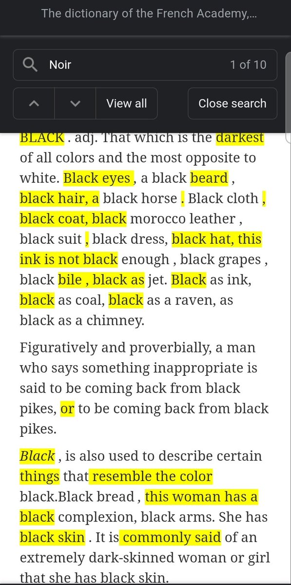 Is_He_This_Real's tweet photo. @Mellomusprime @GodsaKnowledge Dude I showed you the definition of noir. The lexicographers already accounted for that. Black is used for absolute things like coal or a horse AND also things that resemble the color black. Black bread and skin color are used as examples of black being used for resembling black https://t.co/zOcuCVMNf4