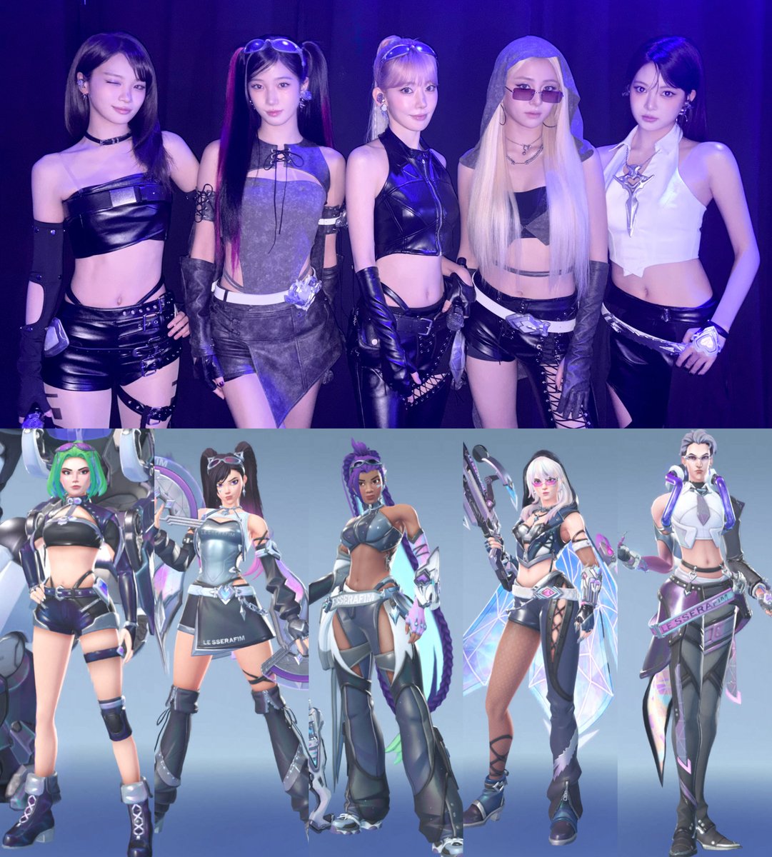 Overwatch2_NEWS's tweet photo. ■LE SSERAFIMのBlizzConライブ衣装

今回の女性コラボスキンを元にしたデザインになっていたようです👚

・Chaewon →D.mon
・Kazuha →アンラン
・Sakura →シエラ
・Yunjin →フレイヤ
・Eunchae →モイラ https://t.co/yDfeRpDVFW