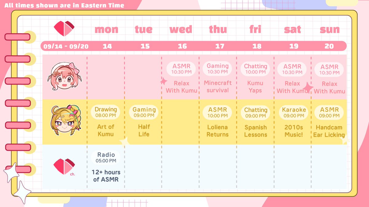 HeartSyncLive's tweet photo. ➽──────────────────❥     
𓊈 Streaming Schedule for 09/14 to 09/20 𓊉       
➽──────────────────❥  

Thank you for embarking in adventures with us! After this weekend's odyssey, you deserve to relax! https://t.co/wvCNVyiL4w
