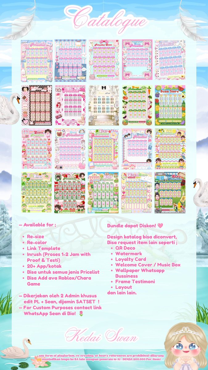 kedaiswan's tweet photo. 🌷 GIV—WAY ALERT . . 🦢
tolong bantu ripost temen-timun? maaci

BUNDLE SET-UP 🪷
(Edit PL Pricelist + QR Deco + Loyalty Card) 
sponsored by @untxie untuk 2 Winner

— syarat: 
1. RT + likes tweet ini
2. reply doa terbaik untuk kk sponsor di kolom yg disediakan

end 15/9 #bealanja https://t.co/8GaRVW0bIi
