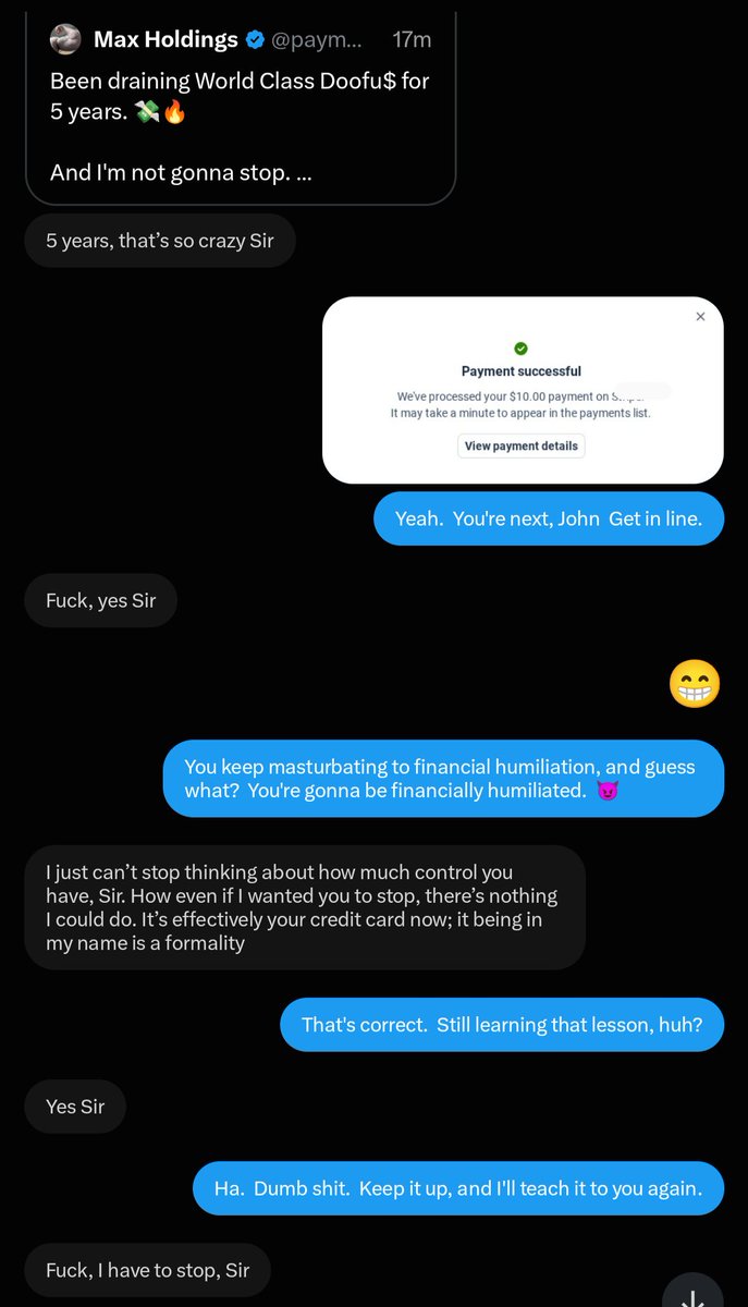 paymaxholdings's tweet photo. John can't stop jacking and telling me how much he loves me, so I gave the wanktard another couple doses of shut-the-fuck-up medicine. 💳💸

+$30 👌 https://t.co/qxrhy703K8