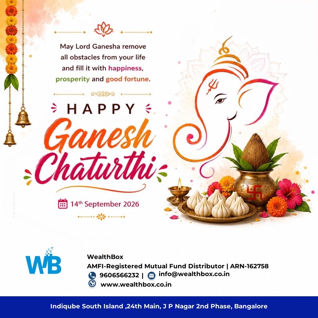 WealthBox_Off's tweet photo. 🐘 Happy Ganesh Chaturthi! 

May Lord Ganesha remove obstacles &amp; bring prosperity to your life &amp; investments alike. 🙏✨ 

#MarketVolatility #SIP #MutualFunds #Investments #WealthBox #GaneshChaturthi https://t.co/uhYMCpv5FL