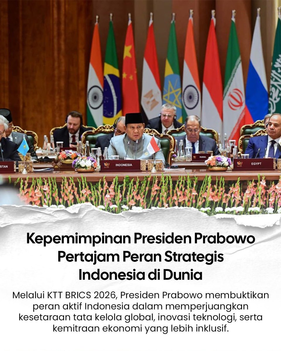 cikimeng_'s tweet photo. Presiden Prabowo Subianto membuktikan peran aktif Indonesia di dunia melalui KTT BRICS 2026.
#PrabowoDiKTTBRICS
Peran Aktif Indonesia https://t.co/cchkQmIlzX