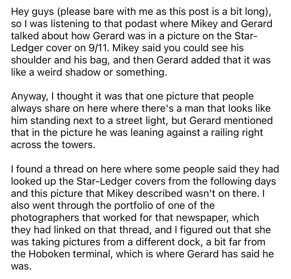 gorebugs's tweet photo. Very Real possibility the ACTUAL photo of gerard way witnessing 9/11 was discovered. oh my GOD https://t.co/ecV9GFy33n