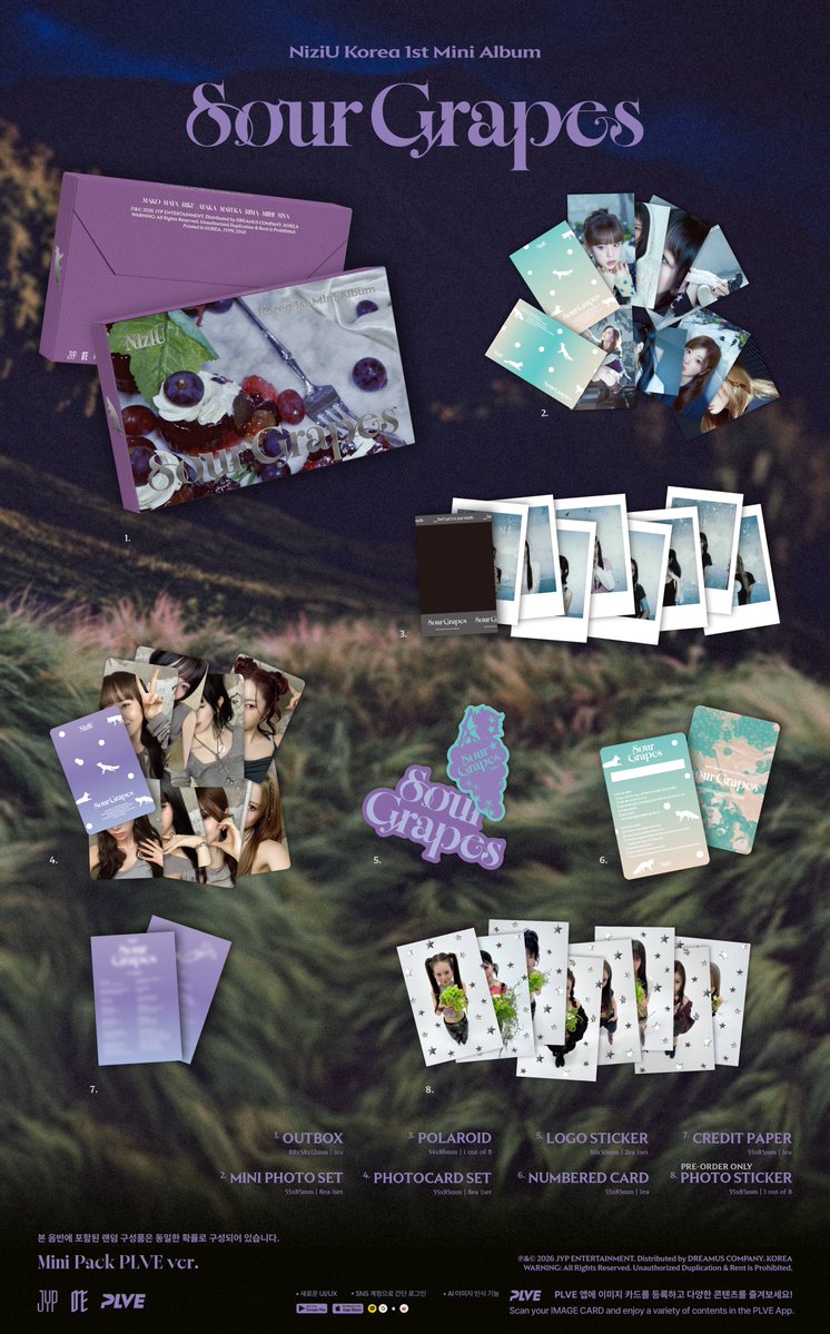 NiziU__official's tweet photo. NiziU(니쥬) Korea 1st Mini Album "Sour Grapes"
ALBUM DETAIL PREVIEW

💥 Mini Pack PLVE ver.

💿 PRE-ORDER
📌 Release : 2026.09.28 MON 6PM (KST)

FANS SHOP https://t.co/bExrpkZrpL
사운드웨이브 https://t.co/JBODEnFgXu
위드뮤 https://t.co/9Qg8XX5tGq
메이크스타 https://t.co/apLtSQoU2R
뮤직코리아 https://t.co/IPGB2T3CVd
뮤직플랜트 https://t.co/9pvOZyGhl8
블루드림미디어 https://t.co/N5rb9uTpfn
알라딘 https://t.co/EdliMI9MiA
예스24 https://t.co/HrS1V2PL70

#NiziU #니쥬
#SourGrapes
#NiziU_SourGrapes