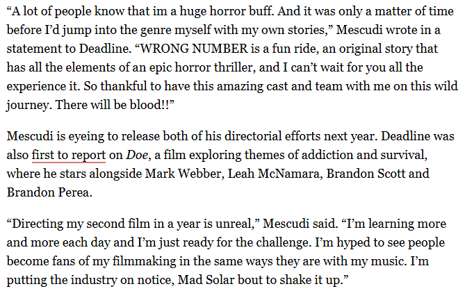 avinger_jr's tweet photo. Man, @KiDCuDi is cooking another directorial debut called ''WRONG NUMBER''. It's a comedy/horror.
Yeah, Cudi is writing the script and scoring the musicπ₯
It's had same producers of DOE. Which, it has casting director of Obsession and Adam Madrzyk is cinematographer. #MADSOLAR https://t.co/49vSX6vzzI