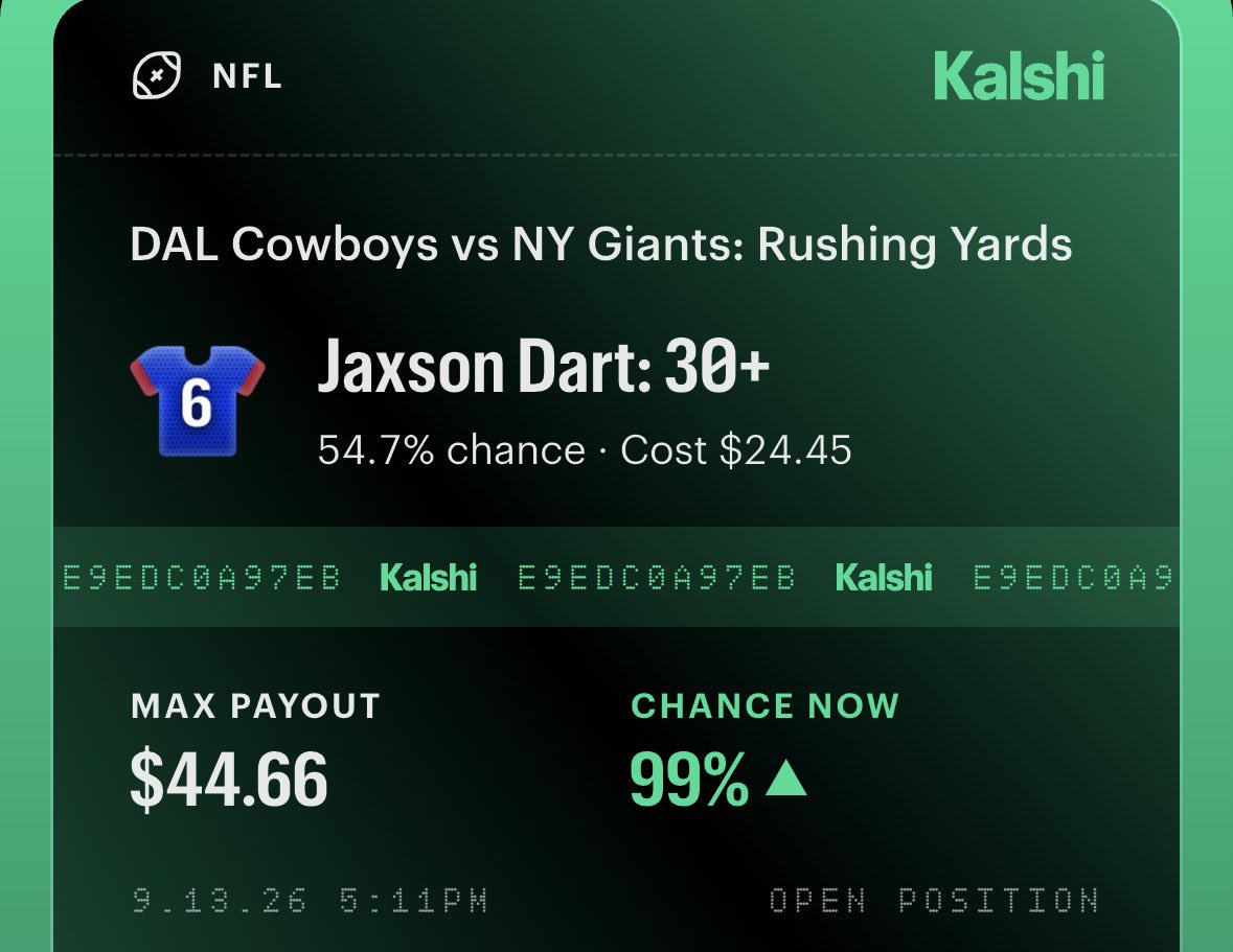PicksWithSly's tweet photo. Cash Jaxson Dart 30+ rushing yards ✅🤑 sent in the discord . Make sure to follow and join for free ‼️ https://t.co/89WIMcRFj5