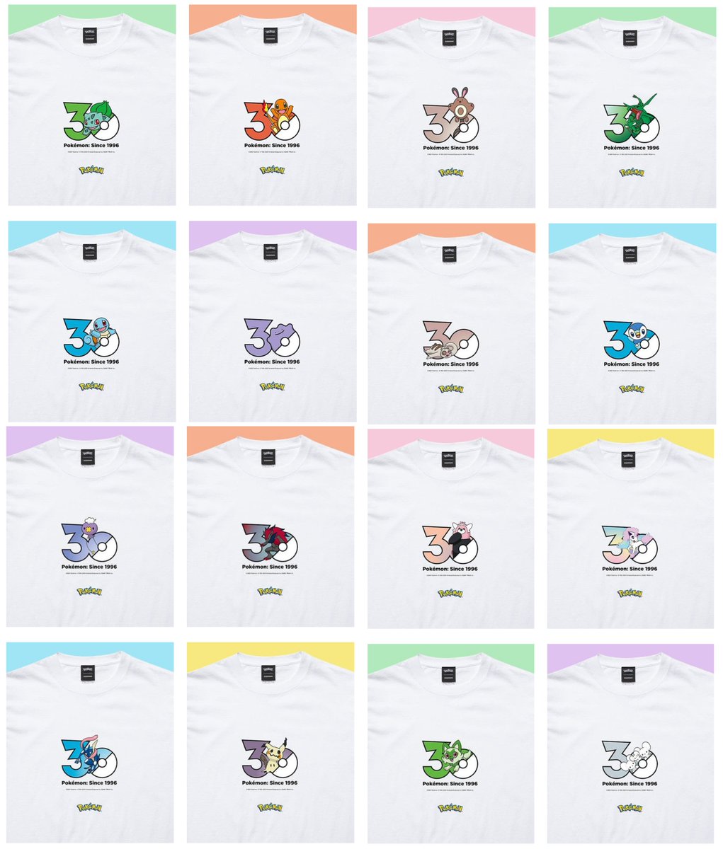 Sifu_pokePress's tweet photo. 【ポケモン30周年】ポケモン1,025匹の30周年記念ロゴTシャツが発売決定

📅9月18日（金）正午 ～ZOZOTOWNで販売
✅Tシャツ1点につきピカチュウロゴステッカーが付属
✅オリジナルBOX入り
これまでに発見されたポケモン1,025匹を一部のすがたちがいのポケモンも含め、Tシャツとして展開

詳細はこちら
https://t.co/YiqqCuokXV