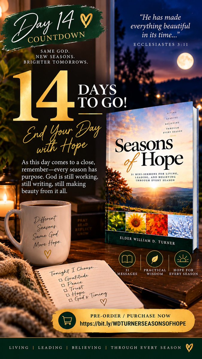 MLeakPoetry's tweet photo. DAY 14 — FOR THE SEASONS OF BELIEVING
🙏🏾 14 DAYS TO GO!Faith isn't only for the seasons when prayers are answered quickly. Faith is also for the waiting. The wondering. The rebuilding. The beginning again.Seasons of Hope reminds us to keep believing through every season. https://t.co/Ai3UsXvOby