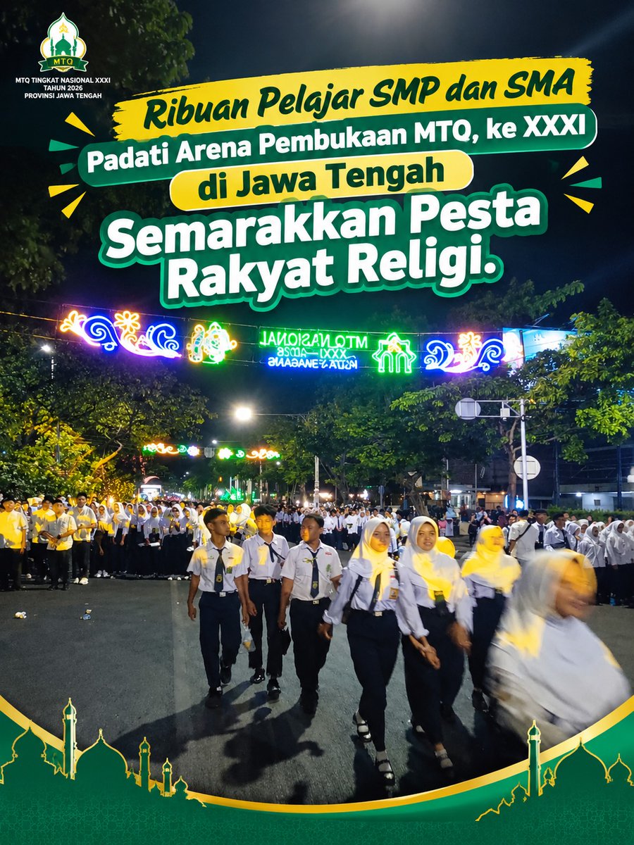 LuviaArin's tweet photo. Siapa yang kemarin ikut meramaikan pembukaan MTQ Nasional ke-31 di Jawa Tengah? Pantau Info Sekitar Musabaqoh biar nggak ketinggalan momen seru para pelajar yang tumpah ruah di lokasi. https://t.co/aSHtZNjLly