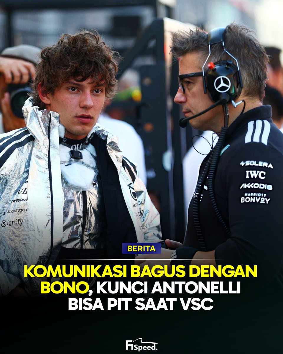 f1speed_indo's tweet photo. 🚨 Kimi Antonelli ungkapkan bahwa komunikasinya dengan race engineernya, Peter "Bono" Bonnington, sangat berperan dalam timing pit stop saat Virtual Safety Car muncul.

Bono sudah mewanti-wanti dirinya soal potensi VSC ketika mobil Lance Stroll tidak bisa rejoin ke sirkuit. Antonelli seketika lambatkan mobil di sektor terakhir supaya bisa dapat VSC sebelum pit entry.

Beruntungnya VSC menyala saat dia masuk di tikungan 21 dan dia bisa masuk pit untuk undercut Norris yang apes karena dia sudah lewat pit entry saat VSC muncul.

Nah, ini lho contoh komunikasi yang bagus...
