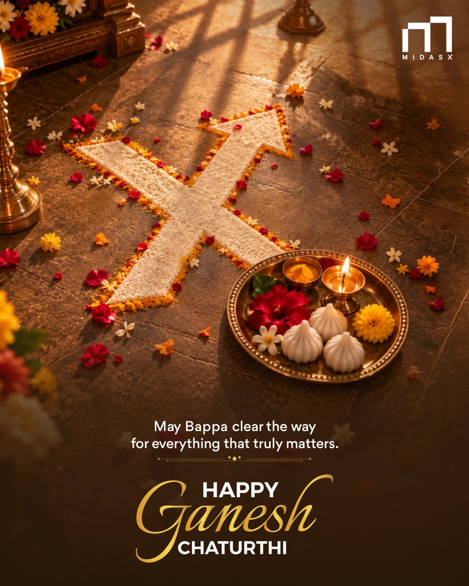 midasxofficial's tweet photo. New beginnings feel a little more special when they begin with Bappa.
May this Ganesh Chaturthi bring wisdom to every decision, courage for every new beginning and joy to every journey ahead.
Ganpati Bappa Morya! ๐
#MIDASX #GaneshChaturthi #GanpatiBappaMorya #FestiveGreetings https://t.co/5goBlHN8o0