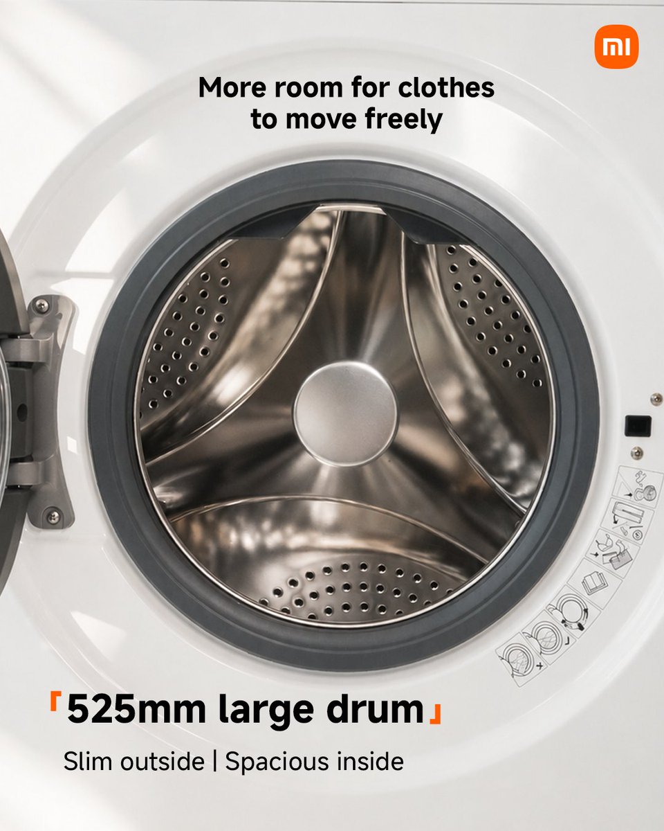 XiaomiMalaysia's tweet photo. Less space taken. More room for living 🧺✨

With a 421mm ultra-slim body, spacious 525mm drum and smart wash programmes, the #MijiaFrontLoadWasher 8KG is made to fit your space and your everyday routine!

📌 Get yours now: https://t.co/oI4isVceFM

#XiaomiMalaysia #SmartTechAppliances
