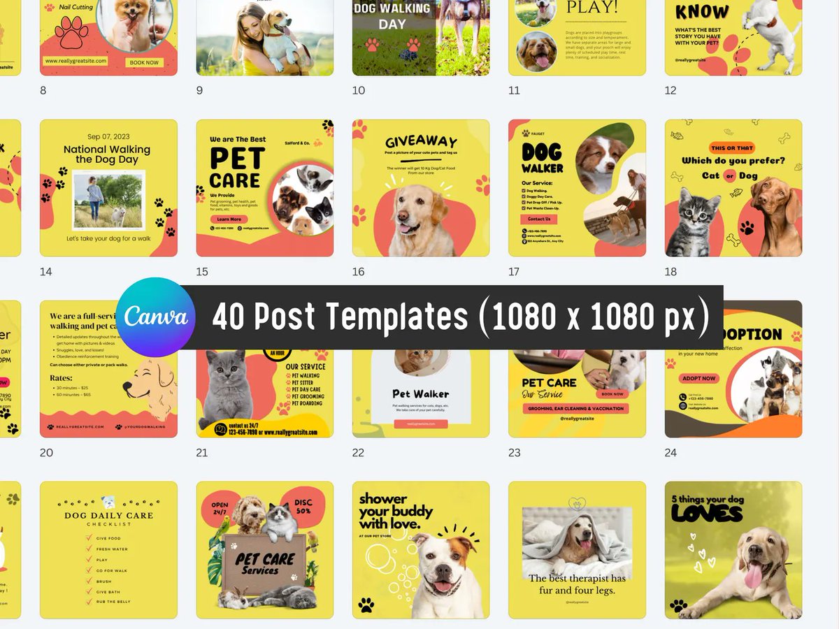 etslilyjone's tweet photo. Dog Walker Social Media Templates | Canva by Pawaus

Create professional Instagram content for your dog walking business with 40 editable Canva templates. Customize your branding, services, photos, and text in minutes.

https://t.co/YavQYBIm74

#DogWalker #CanvaTemplates #Pawaus https://t.co/YkaiChJTh8