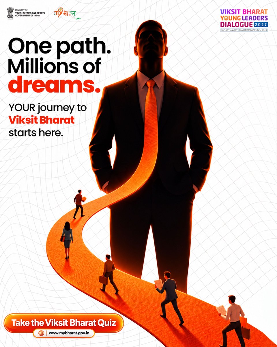 YASMinistry's tweet photo. One Path | Millions of Dreams 🎙️ 

Take the Viksit Bharat Quiz and make your first move towards the Viksit Bharat Young Leaders Dialogue (VBYLD) 2027.

You can get an opportunity to present your ideas directly infront of Hon’ble Prime Minister Shri Narendra Modi.

🗓️ Last date: 30 September 2026
📲 Participate here: https://t.co/gtCvH80ZXz

#MYBharat #YoungLeadersDialogue