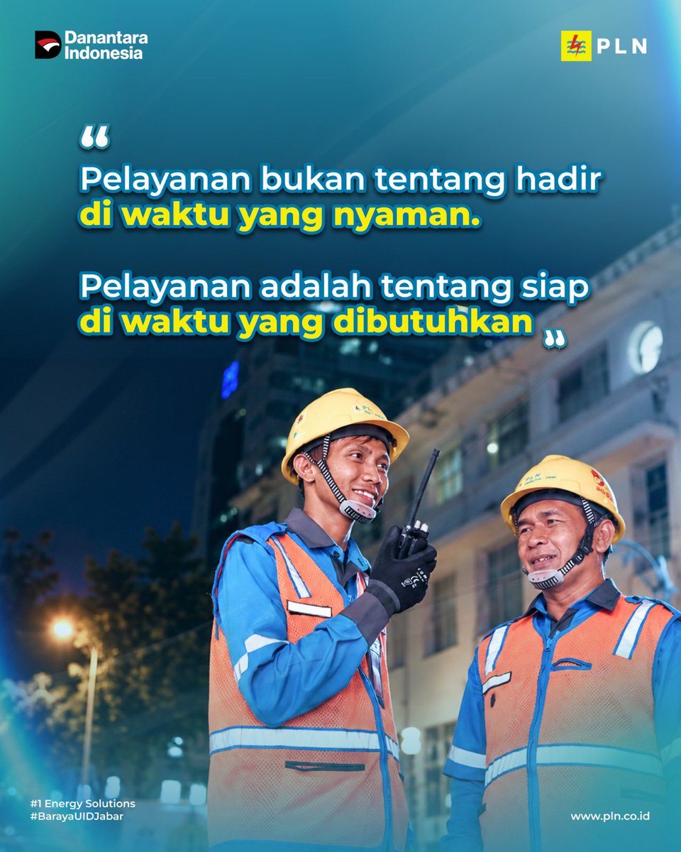 pln_jabar's tweet photo. Kebutuhan listrik bisa datang kapan saja. ⚡️ Karena itu, PLN siap hadir dan memberikan pelayanan terbaik saat pelanggan membutuhkan. 💙

#PLNJabar #PLNMobile #BarayaUIDJabar #TransformasiDigital #MelayaniSepenuhHati https://t.co/A8ZIiNt9Ze