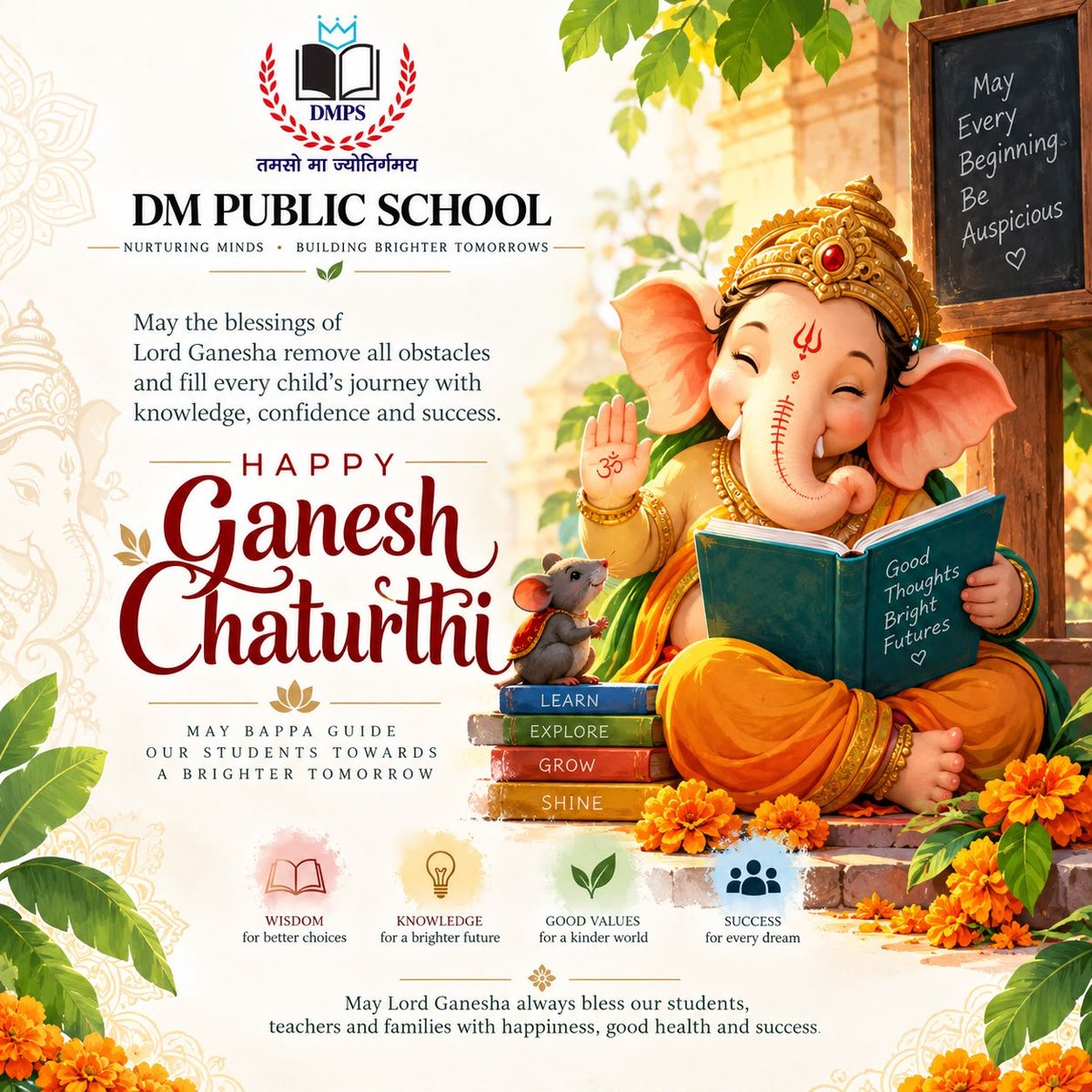 Dmps_official's tweet photo. 🐘✨ Ganpati Bappa Morya! 🙏🌺
May Lord Ganesha bless our students with wisdom, knowledge, confidence, and success, remove every obstacle from their path, and fill every heart with happiness and positivity. 🌟📚

#GaneshChaturthi #GanpatiBappaMorya #DMPS #DMPublicSchool https://t.co/Tvzu2a6ntZ