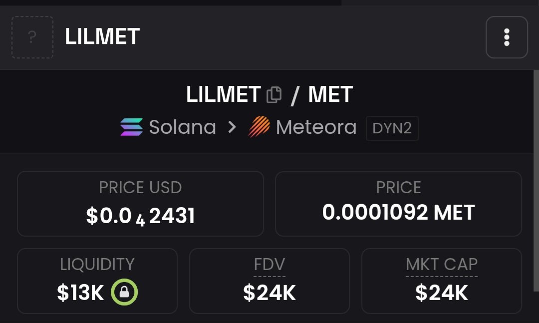 Doroto_Crypto's tweet photo. 👀 $LILMET on SOL is looking interesting.
Early stage, active community, and plenty of room to make some noise.
Check the chart, DYOR, and see if $LILMET belongs on your watchlist.
CA:
D75KtdgF7eouvFWjs2xDKRNPYJ5dRzUKg8pSuthMZUN1
Don’t just watch the trenches — come take a look. 🫡🔥
#LILMET #SOL #Solana #Crypto #Memecoin #Web3 #Trenches #DYOR