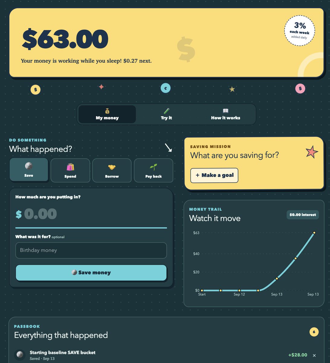 Kids' savings bank app with missions
