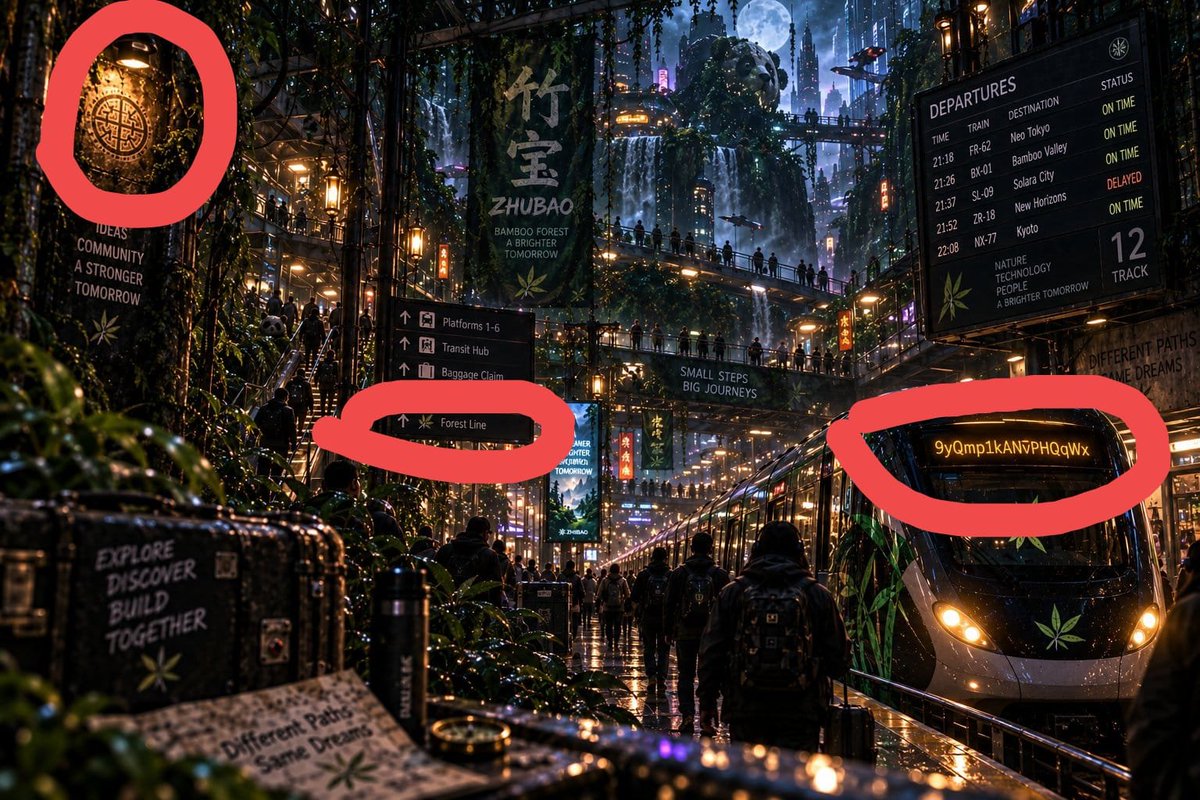 TanariKita's tweet photo. The futuristic station is themed around forests and technology.
Symbol = ancient ZHUBAO seal
Forest Line = secret path to hidden area
Code on the train = password to New Horizons @ZhuBaoSol

Let's go join : @mangagus0302 https://t.co/AozJMBOBlL