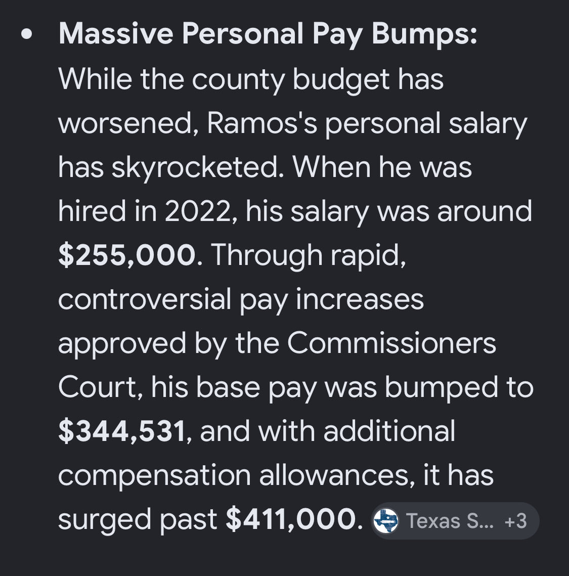 VoteYanHess's tweet photo. @Alexander_1776_ @RodneyEllis @AbbieKamin @LesleyBrionesTX @TomSRamsey2 @AdrianGarciaHTX @LinaHidalgoTX @SeanTeareHCDAO @HCPrecinct4 @HCP4__Briones From google. His salary in 2022 was around $255,000++. 
Now $411,000++ https://t.co/Uhwm208dYN