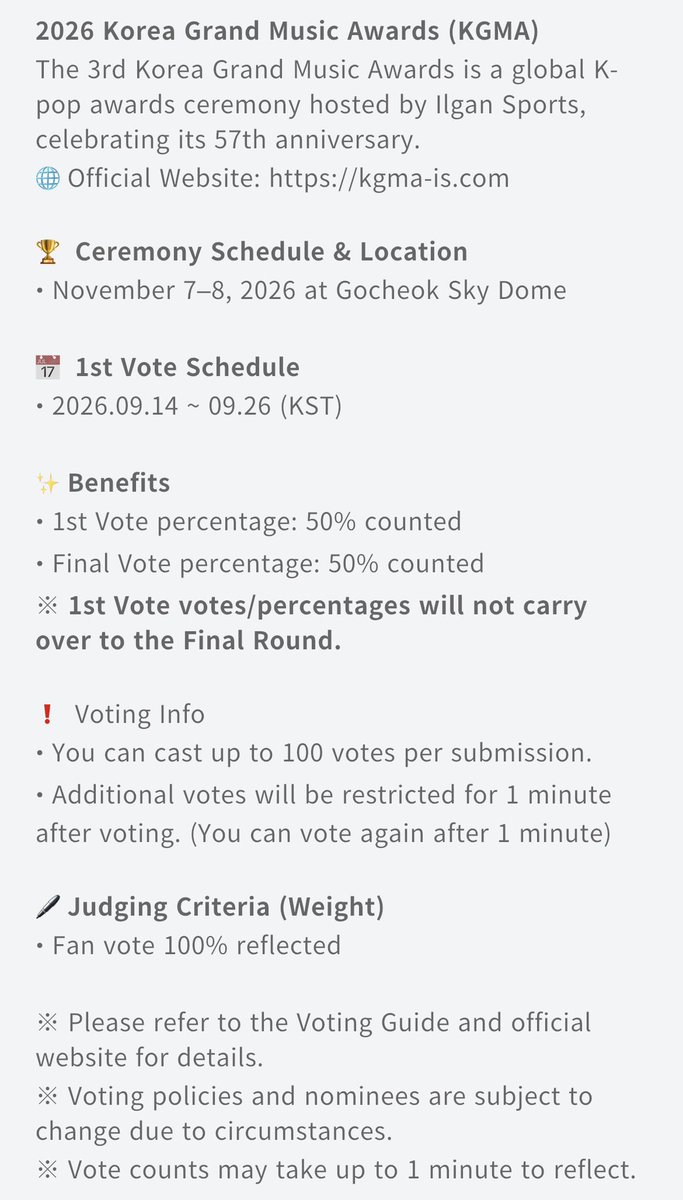 KYUNGSOO_VT's tweet photo. 🏆 | 𝐊𝐆𝐌𝐀 — 𝐁𝐄𝐒𝐓 𝐋𝐈𝐒𝐓𝐄𝐍𝐄𝐑 𝐏𝐈𝐂𝐊

KYUNGSOO has been nominated for Best Listener Pick at the Korea Grand Music Awards (KGMA)! 🏆💚

DANDANIES, let’s unite and support KYUNGSOO in this nomination! 🗳️🔥

🔗
https://t.co/4OuXbIatLv
📅 Voting Period: September 14 – September 26, 23:59 KST
🗳️ Up to 100 votes per session
⏳ 1-minute cooldown per vote
💛 Gold Heart: 200 per vote
💙 Blue Heart: 200 per vote

Let’s maximize our votes and give KYUNGSOO our strongest support! Every vote counts! 💚🔥

#DOHKYUNGSOO #도경수 #KGMA
