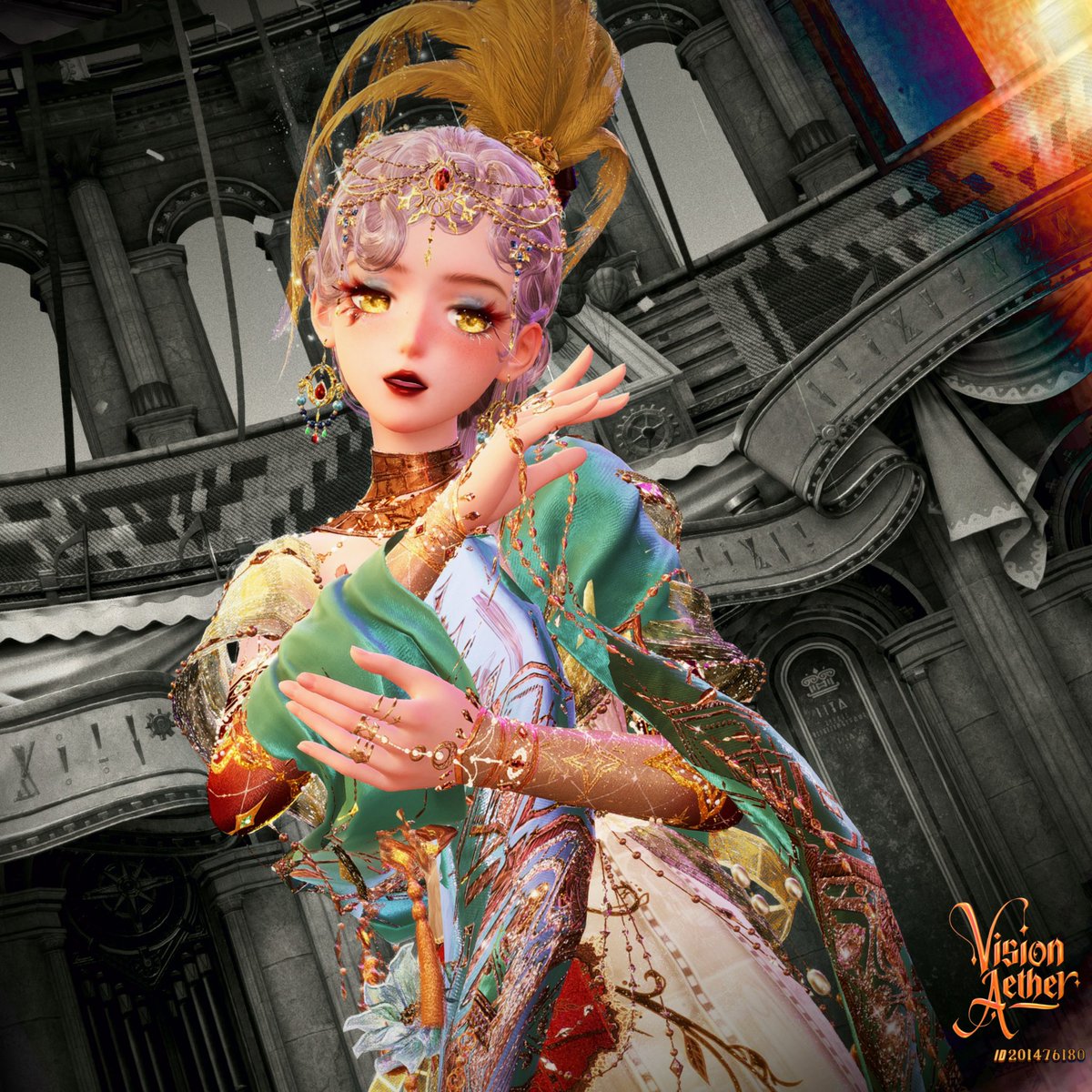 VisionAether's tweet photo. Vintage Star of Glam & Glory 🎬🏵️✨ by Me

The full look. 

#InfinityNikki #Nikki #Momo #LoveNikki #ShiningNikki #Infold #HeavensReach #Nikkitwt #Infinity #Anime #Golden #Gold #Lantern #Fae #Turquoise #Cerulean #Yellow #Orange #Rainbow #cosmic #stars #Astrology #Astronomy #Hat #Pink #Purple #Teal #Vibrant #Magical #Magic #Painting #Moon #Lunar #Luna