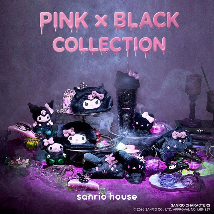 mashsanriohouse's tweet photo. 🖤 PINK×BLACK COLLECTION 🖤

いつもの印象とはひと味違う、ブラックモチーフのキャラクターたちが大集合🎀

ハローキティ、マイメロディ、クロミ、ウサハナのフェイスをデザインした、いつもとは一味違うブラックカラーのシリーズ🪄

たっぷり入る700mlタンブラーに、見た目以上の収納力がうれしいフェイスポーチ🫧
バッグにつけて一緒にお出かけしたくなるポーチチャームや、ヘアアレンジを楽しめるヘアクリップもラインアップ👀✨

ちょっぴりダークで、どこか甘い♡
この季節だけの特別なキャラクターたちの表情を楽しんで🩰

https://t.co/XJJCM6HlIE