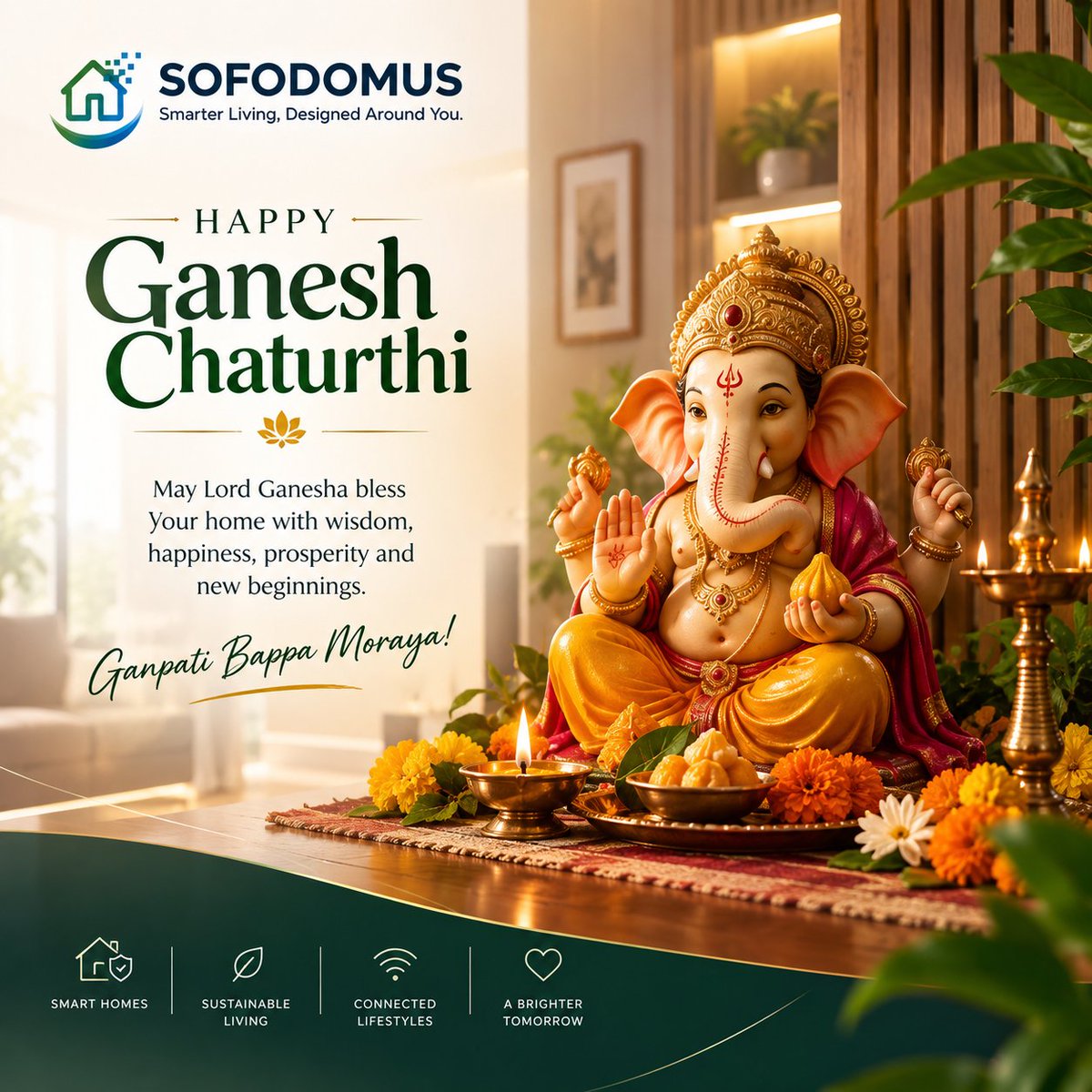 Sofodomus's tweet photo. गणपति बप्पा मोरया! 🌺

Wishing you and your loved ones a very Happy Ganesh Chaturthi!
May Lord Ganesha bless every home with wisdom, happiness, prosperity, and new beginnings. 🙏

May every new beginning bring new possibilities.

 Smarter Living, Designed Around You. https://t.co/3jF0QPZxs2