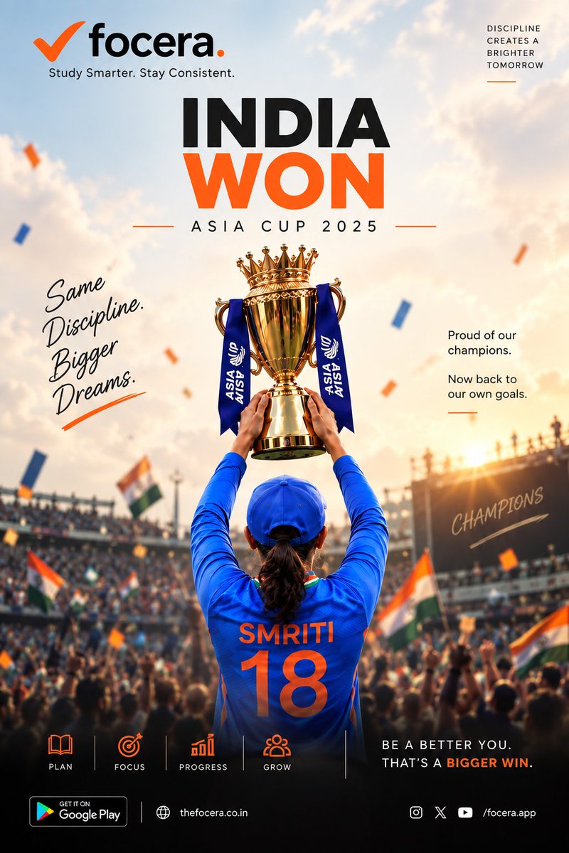 Focera_app's tweet photo. Champions of Asia. 🇮🇳🏆
Focus. Discipline. Consistency.
That's how champions are built.

Congratulations, Team India! 💙🇮🇳

Dream bigger. Keep progressing.
— Team FOCERA 🧡

#TeamIndia #AsiaCup #FOCERA https://t.co/GbZHrrbK0C