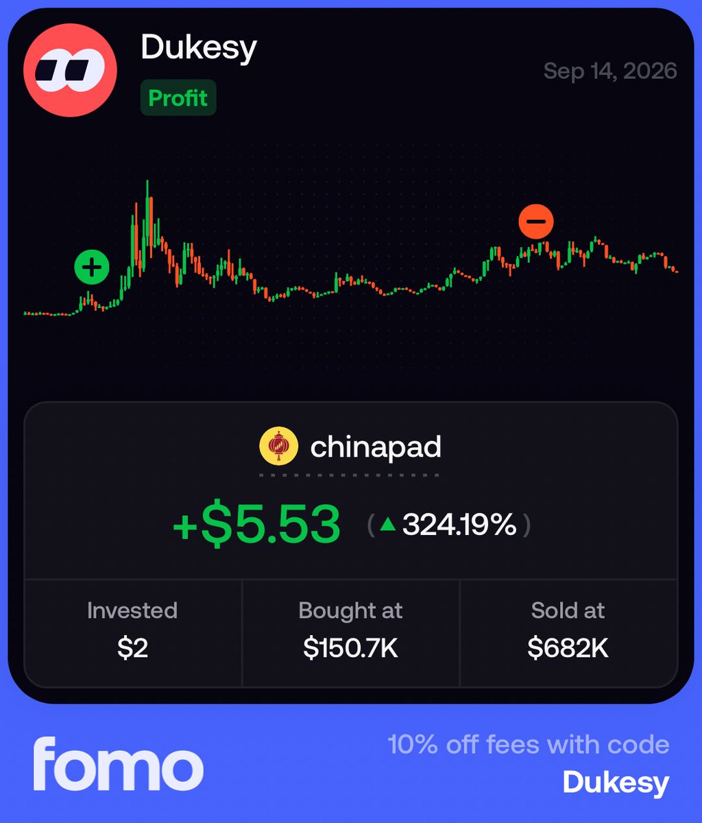Dukesy420's tweet photo. Trade with me on fomo and get 10% off fees!

https://t.co/kb2axi7sdC

Hit a lil 320% while sleeping you guys need to hop on #fomo https://t.co/E2gpyoarFb