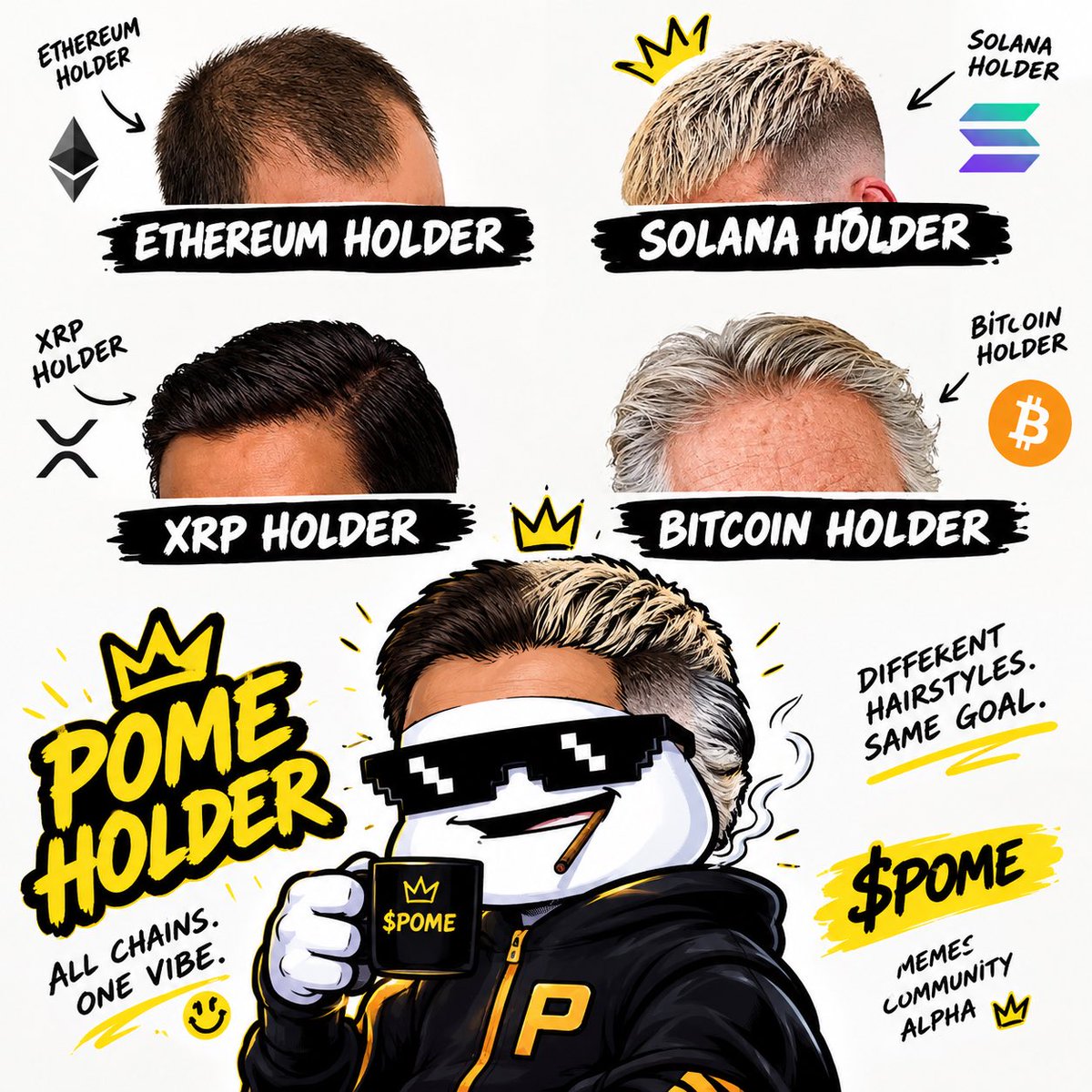 csea100x's tweet photo. You can keep your serious investors.

Give me the degens who understand the assignment.

$POME isn’t here to make crypto respectable.

#POME is here to make it fun again. 😂

ETH: hairline got rugged.
SOL: barber got rugged.
XRP: still waiting for the haircut to pump.
BTC: bro hasn’t changed his hairstyle since 2013. 💀

POME holders: we took the best parts and left the trauma. 
Shout out to @pipermeme_ our propelling force