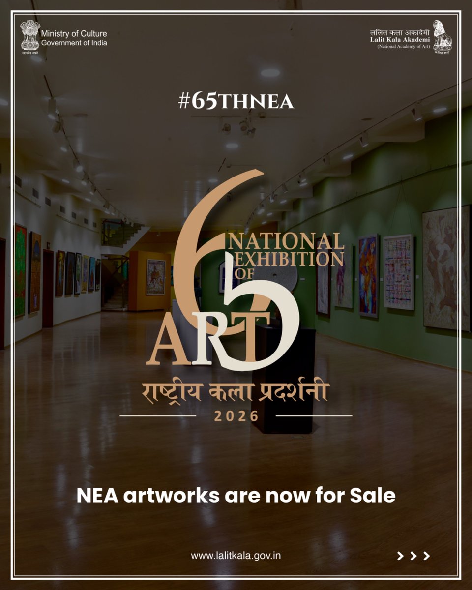 LalitKalaLKA's tweet photo. Discover the Art of NEA 2026

The 65th National Exhibition of Art 2026, presented by Lalit Kala Akademi, brings together a captivating selection of artworks that reflect diverse ideas, perspectives, and contemporary artistic practices.
(1/3) https://t.co/4AdqUdBI4x