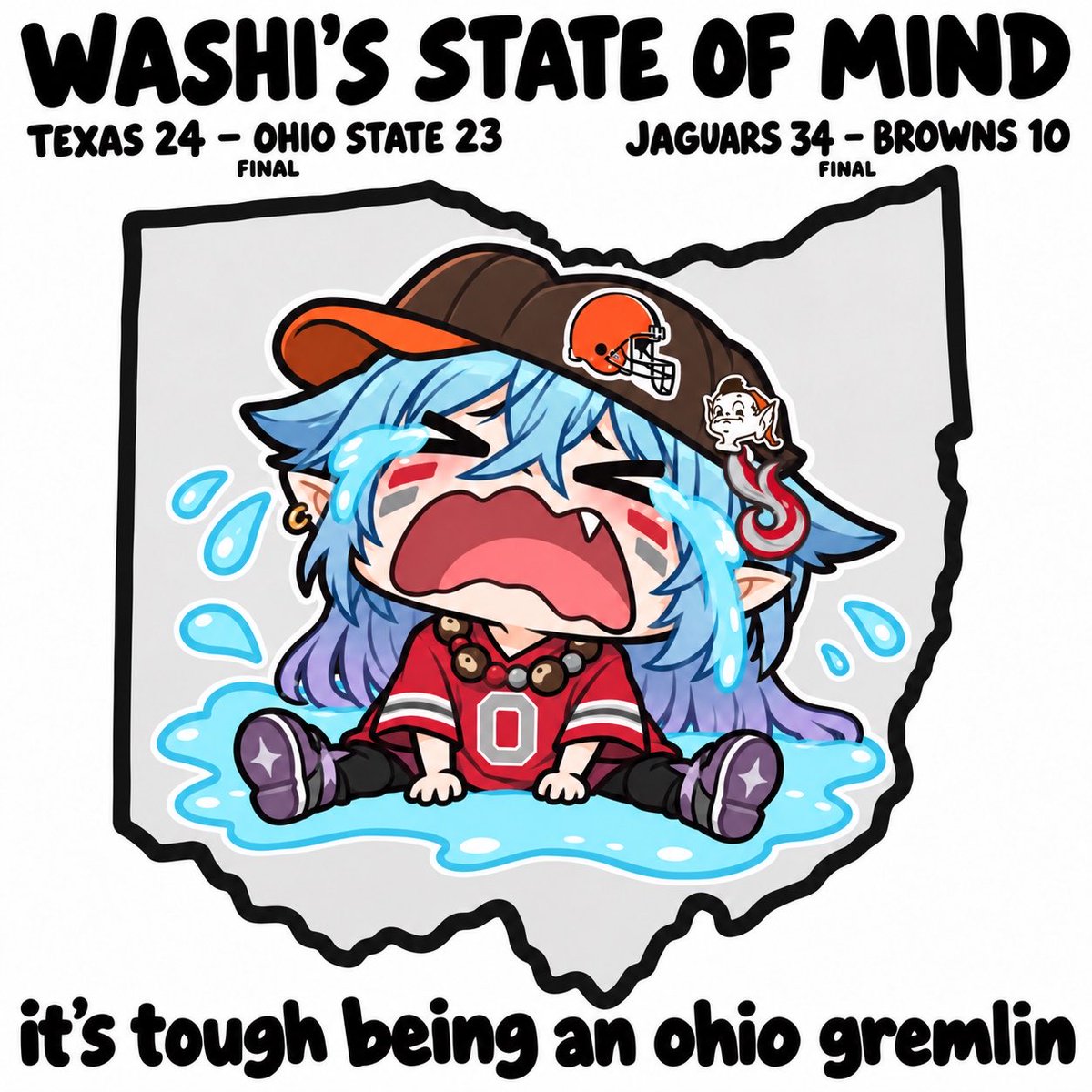 WashiAmano's tweet photo. buckeyes broke me. browns finished the job. 😭

being an ohio elf is a contact sport 🏈🧝🏻‍♂️

#Browns #Buckeyes #Ohio #Vtuberen https://t.co/LZTqs8hgWt