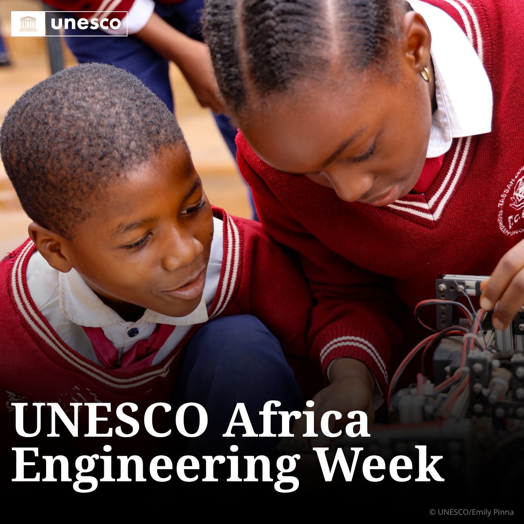 UNESCO's tweet photo. Africa’s engineers are designing the solutions their communities need, from clean energy to digital infrastructure.

As we mark @UNESCO Africa Engineering Week, discover how we help train the next generation, build skills and close the data gaps standing in the way.

More info ➡️ https://t.co/MN5CCE0MxA  #PriorityAfrica #ForThePeople
