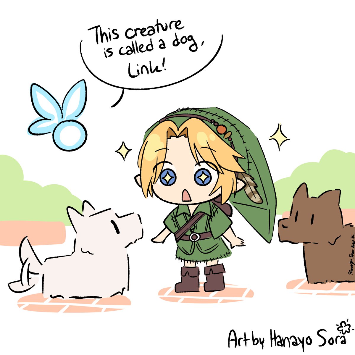 hanayo_sora's tweet photo. Link meets doggo (1/2) https://t.co/w3zqqjcB7b