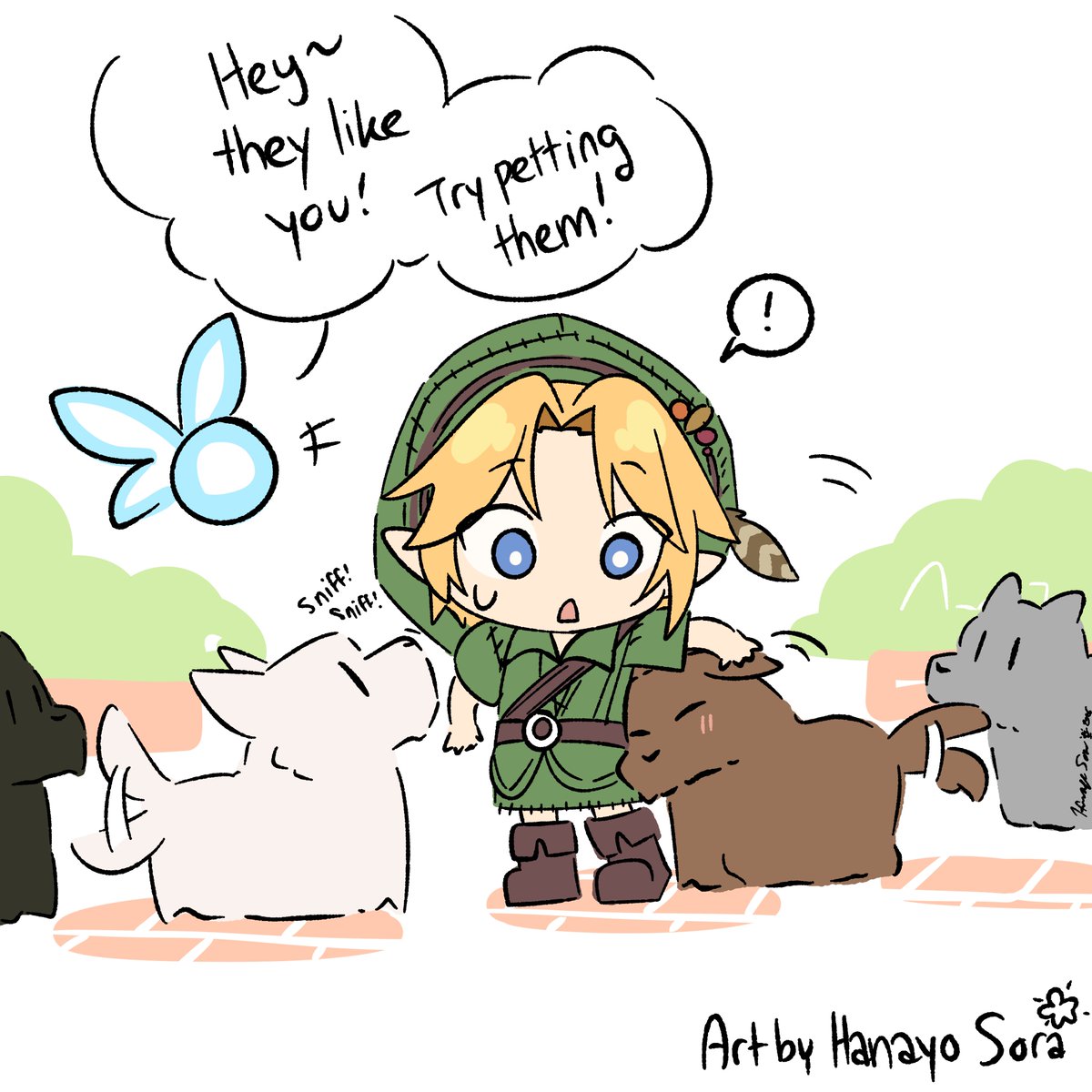 hanayo_sora's tweet photo. Link meets doggo (1/2) https://t.co/w3zqqjcB7b