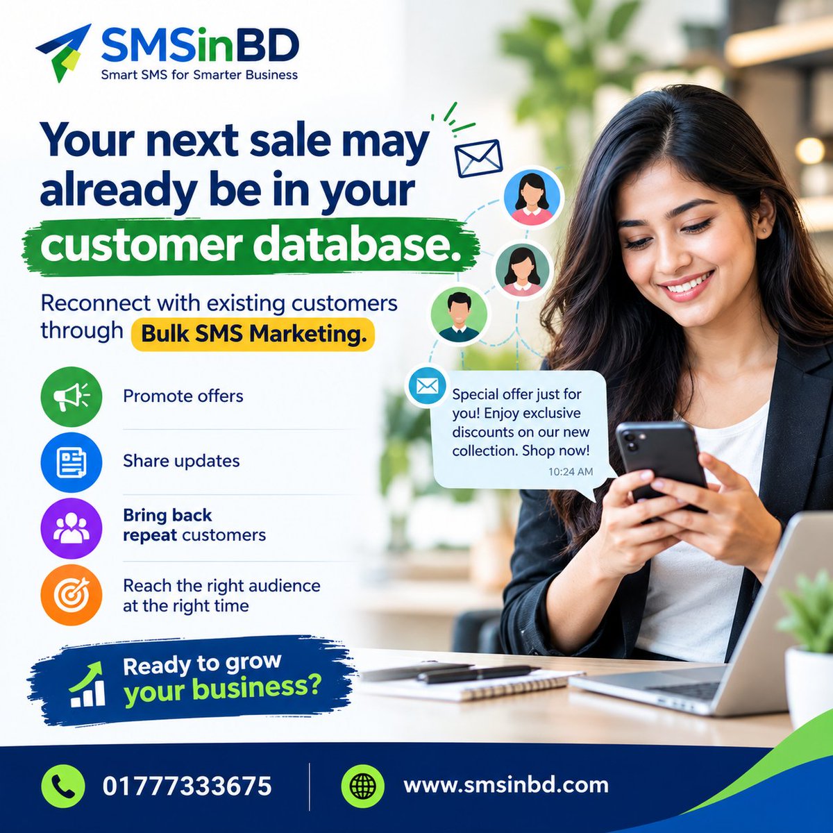 smsinbd's tweet photo. Your next sale may already be in your customer database. 📩

Reconnect with existing customers through Bulk SMS Marketing.

Ready to grow your business?
📞 01777333675
🌐 https://t.co/e0q3MJ2A7I
#BulkSMS #SMSMarketing #BusinessGrowth #B2BMarketing https://t.co/YfSoQ4xqh6