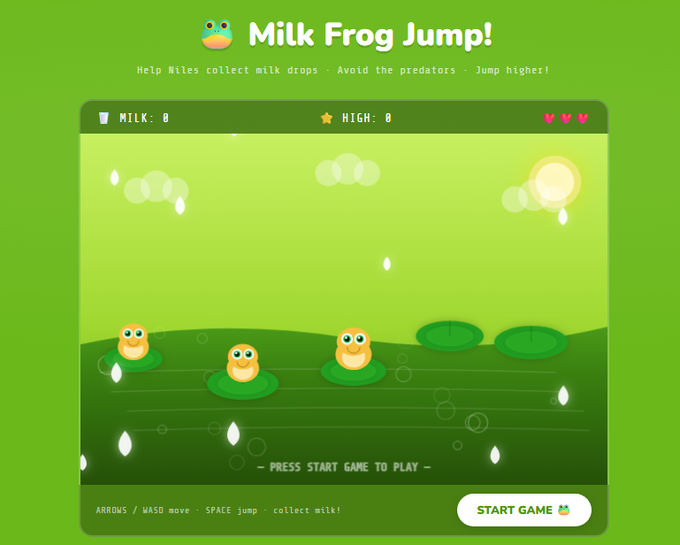 Milk_Frog_RH's tweet photo. the website is live.

there's a game. you play as milk frog.
score 1000+ and you can grab some $MILK.

https://t.co/R8JXAguFBk

no water. only milk. 🥛🐸 https://t.co/npvaWjd5fe