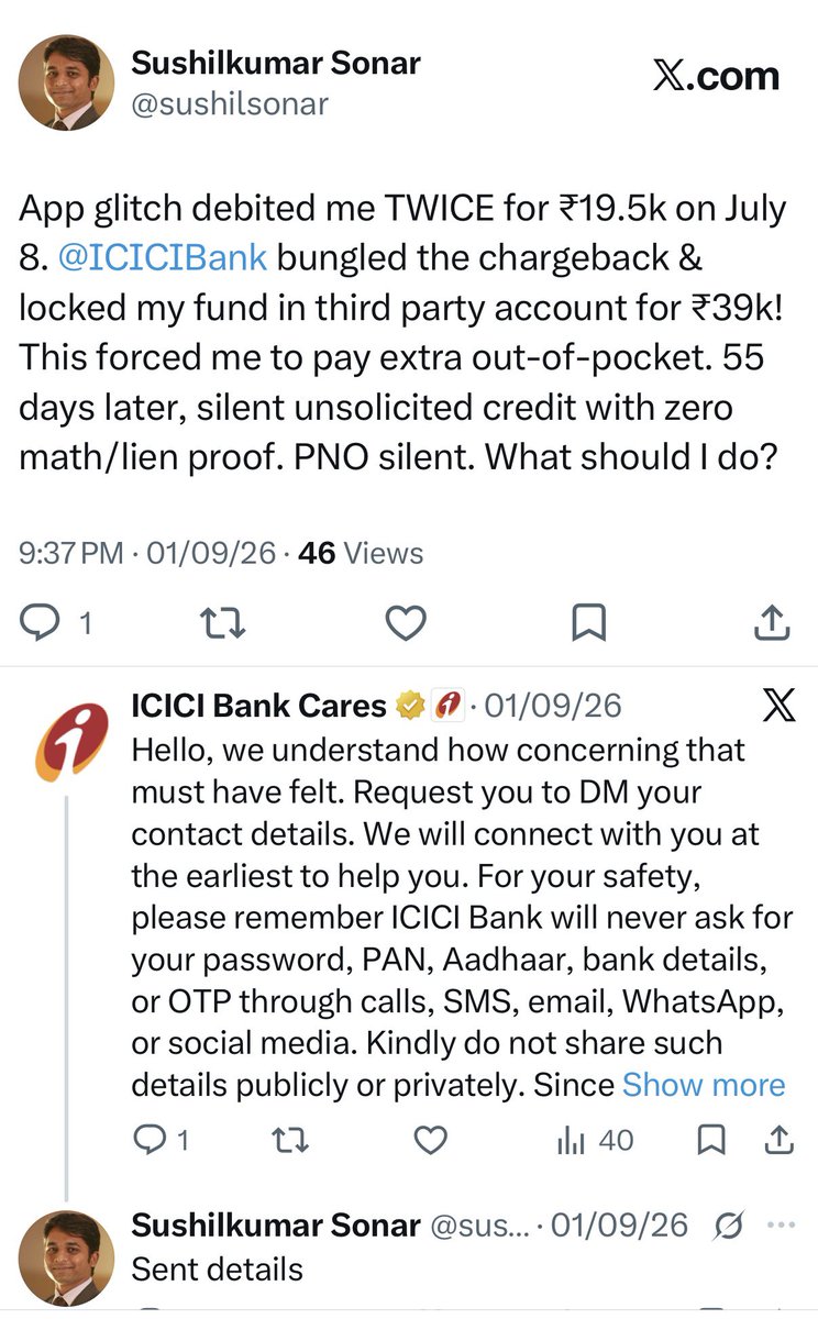 sushilsonar's tweet photo. @ICICIBank @ICICIBank_Care What is the standard wait time to get a call from you after raising the complaint? I have been waiting from 14 days now (I’m not counting 2 months of agony your “Head Services Quality” gave me)… would you care to reach out? https://t.co/rndZc6eiy3
