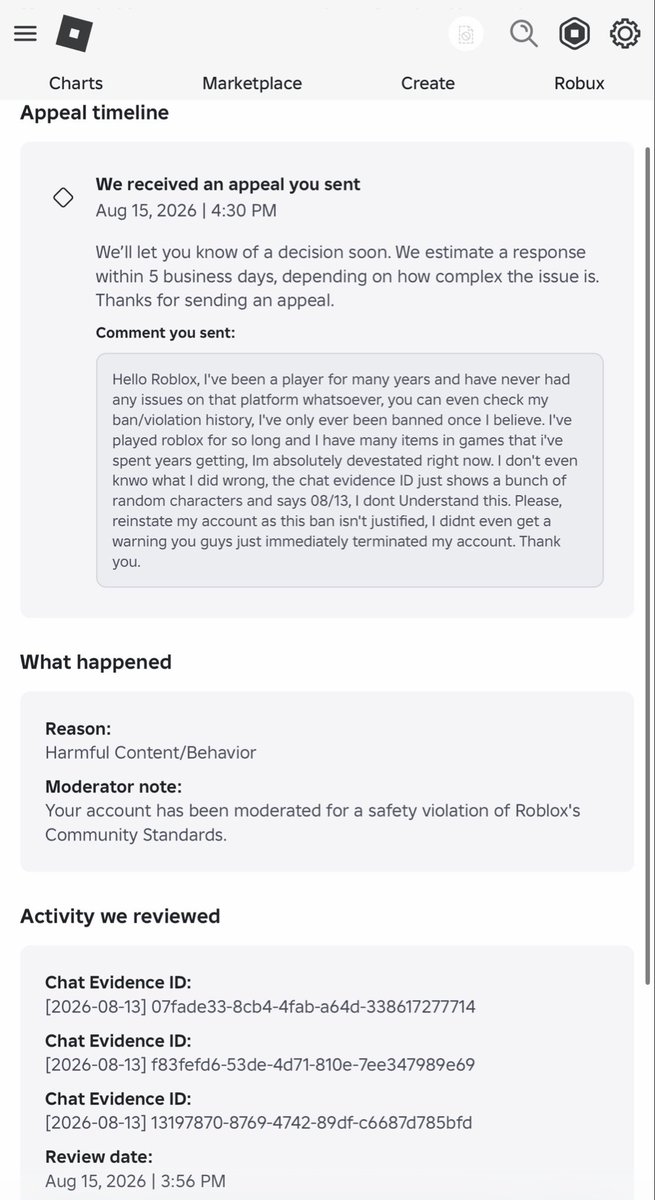 sentrygone's tweet photo. ‼️ATTENTION ‼️
Were you a victim of the Roblox AI ban wave and haven’t recieved human support yet? 

Reply to this thread with a screenshot of your Roblox ban notice, your appeal status, and your Roblox username. Let’s get this post to Roblox and finally get our accounts back from the AI ban wave. 

Roblox username: S3NTRYGUN

#roblox #robloxbanwave #robloxsupport @DavidBaszucki @Roblox @Roblox_RTC